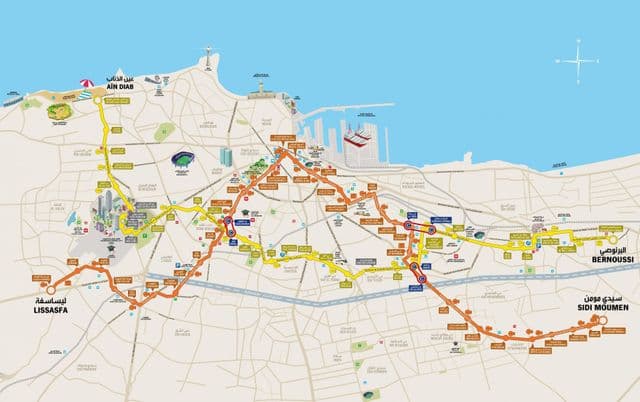 Mapa stacji tramwajowych Casablanca