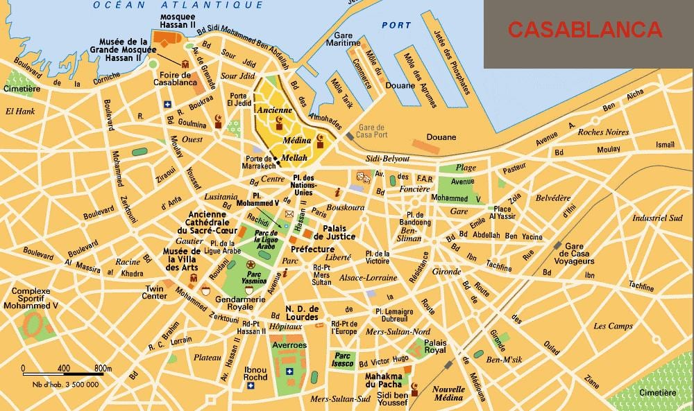 Mapa centrum miasta Casablanca